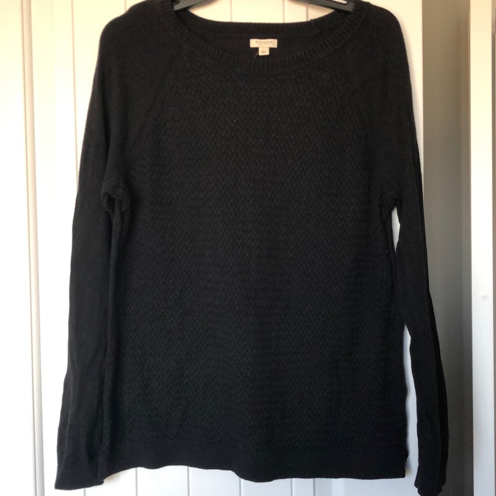 Sonoma Sweater‎ Women’s Large Black Crewneck Knit Slit Hem